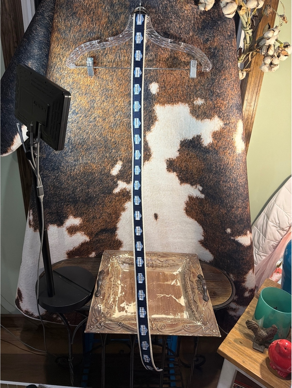YRI Nantucket Travel Belt with Island Names in Blue and Cream